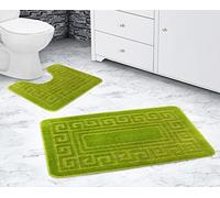 La Maison Bathroom Rug Set 2 Piece Greek Key Scroll Non Slip Bath Mat and Pedestal Mat Set Quick Dry Shower Bath Super Soft Toilet Mat Set (Lime)