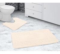 La Maison Bathroom Rug Set 2 Piece Greek Key Scroll Non Slip Bath Mat and Pedestal Mat Set Quick Dry Shower Bath Super Soft Toilet Mat Set (Cream)