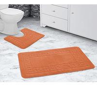 La Maison Bathroom Rug Set 2 Piece Greek Key Scroll Non Slip Bath Mat and Pedestal Mat Set Quick Dry Shower Bath Super Soft Toilet Mat Set (Orange)