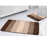 La Maison Bathroom Rug Set 2 Piece Hex Stripe Ombre Non Slip Bath Mat and Pedestal Mat Quick Dry Shower Bath Super Soft Toilet Mat (Latte)