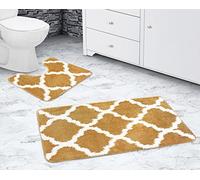 La Maison Bathroom Rug Set 2 Piece Lattice Geometric Non Slip Bath Mat and Pedestal Mat Quick Dry Shower Bath Super Soft Toilet Mat (Stone)