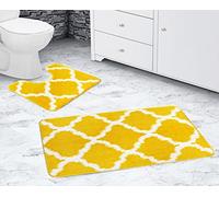 La Maison Bathroom Rug Set 2 Piece Lattice Geometric Non Slip Bath Mat and Pedestal Mat Set Quick Dry Shower Bath Super Soft Toilet Mat Set (Ochre)