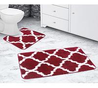La Maison Bathroom Rug Set 2 Piece Lattice Geometric Non Slip Bath Mat and Pedestal Mat Set Quick Dry Shower Bath Super Soft Toilet Mat Set (Burgundy)