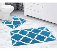 La Maison Bathroom Rug Set 2 Piece Lattice Geometric Non Slip Bath Mat and Pedestal Mat Set Quick Dry Shower Bath Super Soft Toilet Mat Set (Teal)