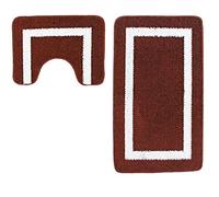 La Maison Bathroom Rug Set 2 Piece Stripe Border Geo Non Slip Bath Mat and Pedestal Mat Set Quick Dry Shower Bath Super Soft Toilet Mat Set (Chocolate)