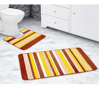 La Maison Bathroom Rug Set 2 Piece Stripe Ombre Gradient Non Slip Bath Mat and Pedestal Mat Set Quick Dry Shower Bath Super Soft Toilet Mat Set (Orange)