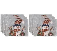La Maison Christmas Placemats Winter Holiday Table Mat Set Xmas Decoration Washable Heat Proof Placemats Nordic, Snowman, Reindeers, Santa Festive Dining Decor (Snowman & Robin, 8)