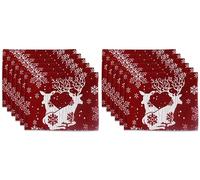 La Maison Christmas Placemats Winter Holiday Table Mat Set Xmas Decoration Washable Heat Proof Placemats Nordic, Snowman, Reindeers, Santa Festive Dining Decor (Elegant Stags, 12)