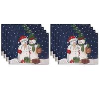 La Maison Christmas Placemats Winter Holiday Table Mat Set Xmas Decoration Washable Heat Proof Placemats Nordic, Snowman, Reindeers, Santa Festive Dining Decor (Snowman Duo, 8)