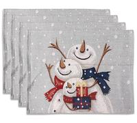 La Maison Christmas Placemats Winter Holiday Table Mat Set Xmas Decoration Washable Heat Proof Placemats Nordic, Snowman, Reindeers, Santa Festive Dining Decor (Snowman Trio, 4)