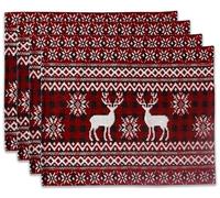 La Maison Christmas Placemats Winter Holiday Table Mat Set Xmas Decoration Washable Heat Proof Placemats Nordic, Snowman, Reindeers, Santa Festive Dining Decor (Nordic Snowflake Stags, 4)