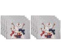 La Maison Christmas Placemats Winter Holiday Table Mat Set Xmas Decoration Washable Heat Proof Placemats Nordic, Snowman, Reindeers, Santa Festive Dining Decor (Snowman Trio, 8)