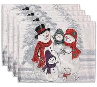 La Maison Christmas Placemats Winter Holiday Table Mat Set Xmas Decoration Washable Heat Proof Placemats Nordic, Snowman, Reindeers, Santa Festive Dining Decor (Snowman Family, 4)
