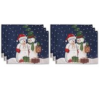 La Maison Christmas Placemats Winter Holiday Table Mat Set Xmas Decoration Washable Heat Proof Placemats Nordic, Snowman, Reindeers, Santa Festive Dining Decor (Snowman Duo, 6)