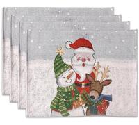 La Maison Christmas Placemats Winter Holiday Table Mat Set Xmas Decoration Washable Heat Proof Placemats Nordic, Snowman, Reindeers, Santa Festive Dining Decor (Christmas Friends, 4)