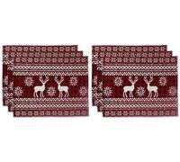 La Maison Christmas Placemats Winter Holiday Table Mat Set Xmas Decoration Washable Heat Proof Placemats Nordic, Snowman, Reindeers, Santa Festive Dining Decor (Nordic Snowflake Stags, 6)