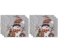 La Maison Christmas Placemats Winter Holiday Table Mat Set Xmas Decoration Washable Heat Proof Placemats Nordic, Snowman, Reindeers, Santa Festive Dining Decor (Snowman & Robin, 6)