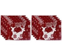 La Maison Christmas Placemats Winter Holiday Table Mat Set Xmas Decoration Washable Heat Proof Placemats Nordic, Snowman, Reindeers, Santa Festive Dining Decor (Elegant Stags, 8)