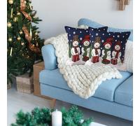 La Maison Christmas Soft Cotton Chenille Tapestry Cushion Cover Xmas Festive Scatter Cushions Nordic Santa Reindeer Stag Snowman (2 x Filled Cushion, Snowman Gifts)
