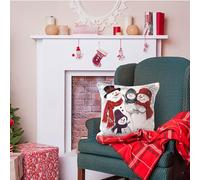 La Maison Christmas Soft Cotton Chenille Tapestry Cushion Cover Xmas Festive Scatter Cushions Nordic Santa Reindeer Stag Snowman (1 x Cushion Cover Only, Snowman Family)