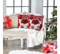 La Maison Christmas Soft Cotton Chenille Tapestry Cushion Cover Xmas Festive Scatter Cushions Nordic Santa Reindeer Stag Snowman (2 x Filled Cushion, Elegant Stags)