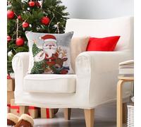 La Maison Christmas Soft Cotton Chenille Tapestry Cushion Cover Xmas Festive Scatter Cushions Nordic Santa Reindeer Stag Snowman (Christmas Friends, 1 x Cushion Cover Only)