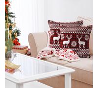 La Maison Christmas Soft Cotton Chenille Tapestry Cushion Cover Xmas Festive Scatter Cushions Nordic Santa Reindeer Stag Snowman (Nordic Snowflake Stag, 2 x Cushion Covers)
