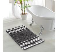 La Maison Luxury Cotton Non Slip Plush Shaggy Loop Pebble Bath Mat Rug Supersoft Cashmere Touch Highly Absorbent Shower Toilet Quick Drying Bathroom Mat (Charcoal Grey)