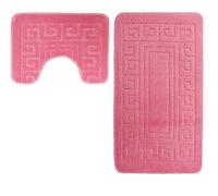 La Maison Non Slip Striped 2 Piece Bath Mat & Pedestal Mat Greek Key Scroll Plain Colours (Blush Pink)