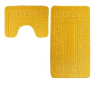 La Maison Non Slip Striped 2 Piece Bath Mat & Pedestal Mat Greek Key Scroll Plain Colours (Ochre)