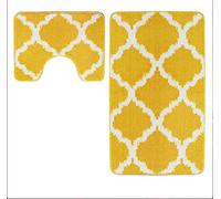 La Maison Non Slip Striped 2 Piece Bath Mat & Pedestal Mat Lattice Geometric Bath Set (Ochre)
