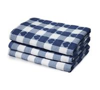 La Maison Pack of 3 Hearts Check Woven Tea Towel Large Super Absorbent 100% Cotton Kitchen Towels (Navy)