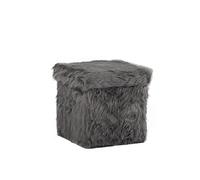 La Maison Plush Faux Fur Shaggy Ottoman Foldaway Storage Box Cube Seat Footstool Grey 38x38cm (Grey)