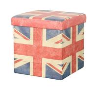 La Maison Union Jack Foldable Storage Box 38cm x 38cm Faux Leather Storage Ottoman Cube with Removable Lid Collapsible Storage Chest Seat for Bedroom Living Room Playroom Organiser