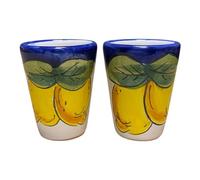 La Maison Unique: Set of 2 Limoncello Glasses in Vietri Ceramic Traditional Amalfi Coastal Decoration Hand Painted Lemons Blue Background 1212241903