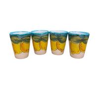 La Maison Unique: Set of 4 Limoncello Glasses in Vietri Ceramic Traditional Amalfi Coastal Decoration Hand Painted Decoration Lemons Green Background Ramine 1212241901