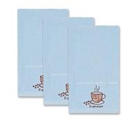La Maison Woven Embroidered Tea Towels Pack of 3 Large 40 x 70cm Super Absorbent Housewarming Gifts 4 Styles Cotton Rich (Sky Blue, Espresso)