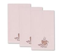 La Maison Woven Embroidered Tea Towels Pack of 3 Large 40 x 70cm Super Absorbent Housewarming Gifts 4 Styles Cotton Rich (Pink, Espresso)