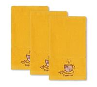 La Maison Woven Embroidered Tea Towels Pack of 3 Large 40 x 70cm Super Absorbent Housewarming Gifts 4 Styles Cotton Rich (Mustard, Espresso)