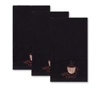 La Maison Woven Embroidered Tea Towels Pack of 3 Large 40 x 70cm Super Absorbent Housewarming Gifts 4 Styles Cotton Rich (Black, Espresso)
