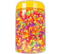 La Manuli Fuse Beads Neon 5000 Pieces Midi (5mm) Ironing Beads with 2 Tweezers in a Reusable Jar