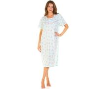 La Marquise Primrose in Bloom Cotton Rich Short Sleeve Nightdress (Aqua, S/M, UK 10-12, EU 38-40)