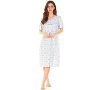 La Marquise Primrose in Bloom Cotton Rich Short Sleeve Nightdress (Blue, M/L, UK 14-16, EU 42-44)