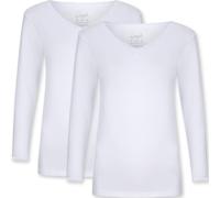 La Marquise Women's 2 Pack Cotton Micro Rib Long Sleeve Thermal Vests with Lace Trim