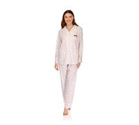 La Marquise Women’s Floral Pyjama Set, Cotton Rich Jersey Long Sleeve Button Front PJ Trouser Set (Rose Pink, L/XL)