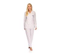 La Marquise Women’s Floral Pyjama Set, Cotton Rich Jersey Long Sleeve Button Front PJ Trouser Set (Royal Blue, L/XL)
