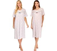 La Marquise Women’s Cotton Rich Jersey Floral Nightdress, Short Sleeve Nightie with Lace & Velvet Trim, Soft Ladies Sleepwear (Rose Pink, XL/XXL)