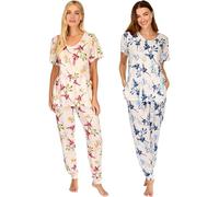 La Marquise Women’s Floral Short Sleeve Pyjama Set (UK, Alpha, M, L, Regular, Regular, Blue)