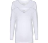 La Marquise Women's 2 Pack Cotton Micro Rib Long Sleeve Thermal Vest Lace Trim in White | Size: 14-16 La Marquise White 14-16