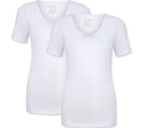 La Marquise Women's Short Sleeve Rib Vest with Guipure -2 Pack